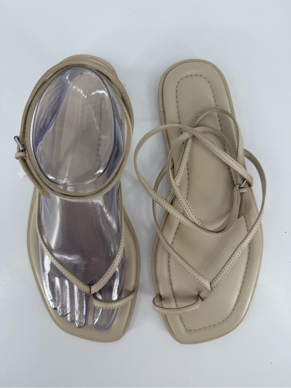 Women's Neutral Strappy Flat Sandals with Ankle Tie